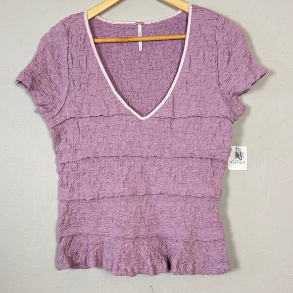 Free People NWT Women's Size Large Krystal Tee Top Lavender Fairy Whimsy Y2K - Picture 1 of 9